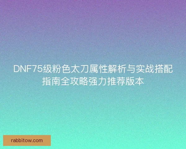 DNF75级粉色太刀属性解析与实战搭配指南全攻略强力推荐版本